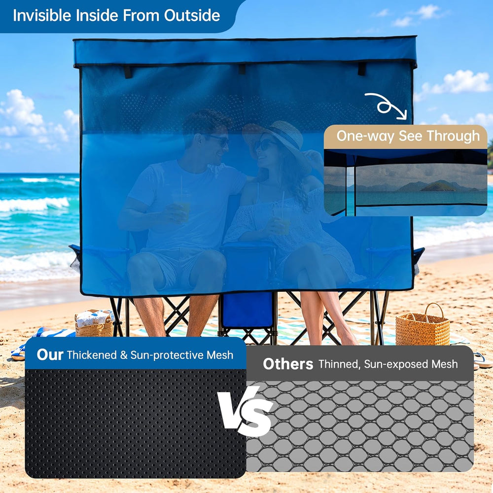 Double Beach Chair with Canopy Shade Oversized Camping Chairs with Canopy, Co...