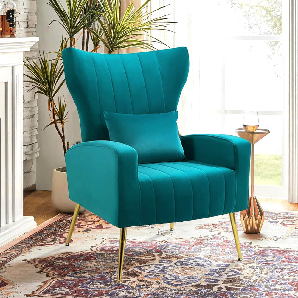 Velvet Accent Chairs Set of 2, Modern Arm Chair with Wingback & Gold Meta...