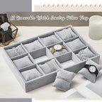 Henoyso 2 Pieces 12 Grid Velvet Watch Tray Jewelry Organizer Stackable Watch Bracelet Bangle Display Holder Adjustable Pillow (Gray)