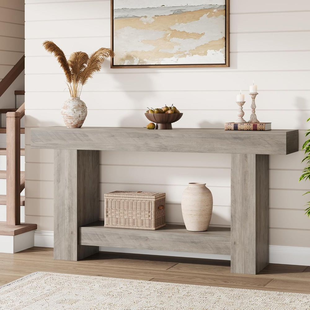 GarveeHome Entryway Console Table, Farmhouse 2-Tier Entryway Table, Long Sofa...