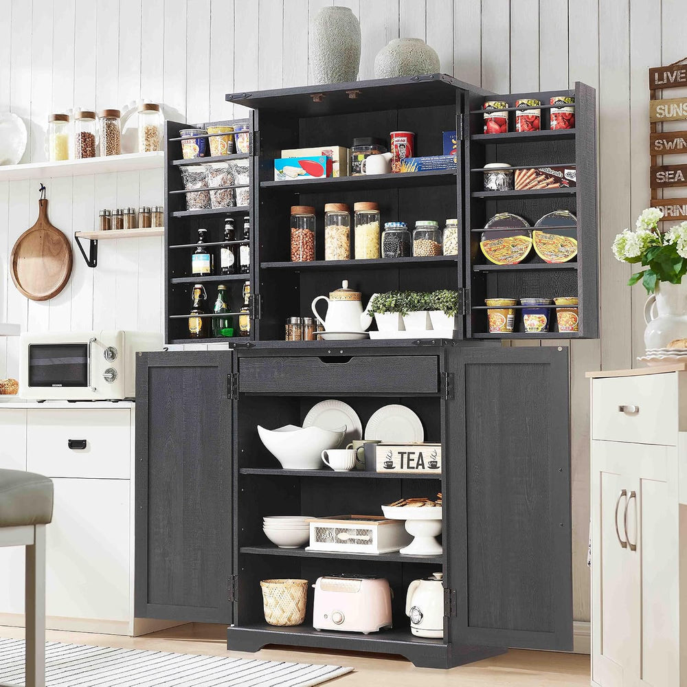 ACCOHOHO 72" Tall Wooden Pantry Storage Cabinet with Door Shelves & ...