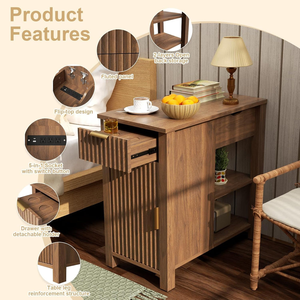 End Table with Charging Station 24'' Nightstand with Charging Station...