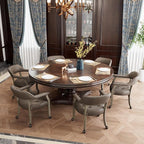 LEEMTORIG Large Dining Chairs with Casters and Arms, Rolling Dining Chairs with Wheels, Solid Wood Boss Caption's Chairs Office Chairs, 26"D x 25.2"W x 31.5"H, Soft Grey Legs & Dark Brown SY-1318-DK