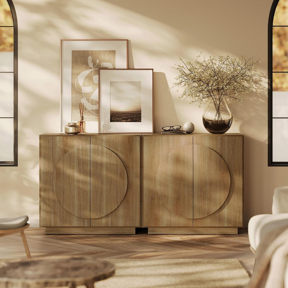 BELLEZE Modular Buffet Cabinet with Storage,Mid Century Modern Arched Sideboa...