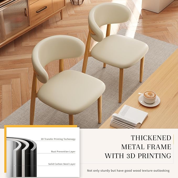 Kitchen Dining Chairs Set of 6 Modern Soft Linen Farmhouse Dining Room Chairs, Beige/Original