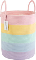 XUANGUO Rope Laundry Basket Hamper for Kids Girl, rainbow | Woven Storage Basket for Living Room Bedroom Boho Tall Baskets for Blanket Toys Pillow Towels Baby Nursery Hamper Bin