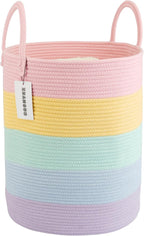 XUANGUO Rope Laundry Basket Hamper for Kids Girl, rainbow | Woven Storage Basket for Living Room Bedroom Boho Tall Baskets for Blanket Toys Pillow Towels Baby Nursery Hamper Bin