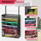 6-Tier Hanging File Organizer Office Cubicle Accessories for Work Organizer Wall Mount File Holder for Mails Folders Papers Magazine Organization, Black