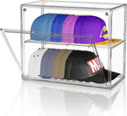 Clear Hat Box Storage, Baseball Cap Organizer for Baseball Caps, Hat Acrylic Display Case with Removable Compartment, Plastic Stackable Hats Holder Organizer Box with Magnetic Lid, 1 Pack