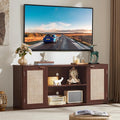 LEYAOYAO Rattan TV Stands for Living Room, Boho Entertainment Center with Storage and Open Shelf, Wood Media Console for 50-65 Inch TV, Walnut