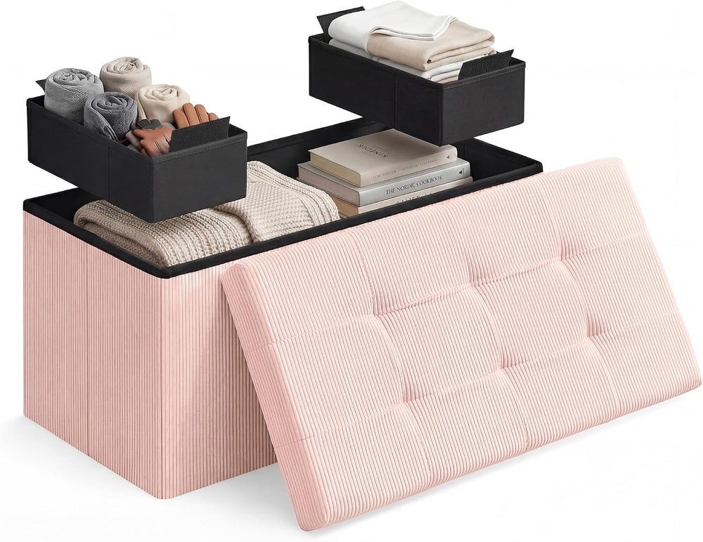 SONGMICS Home Ottoman with Storage, Removable Lid, Folding Storage Chest, Eas...