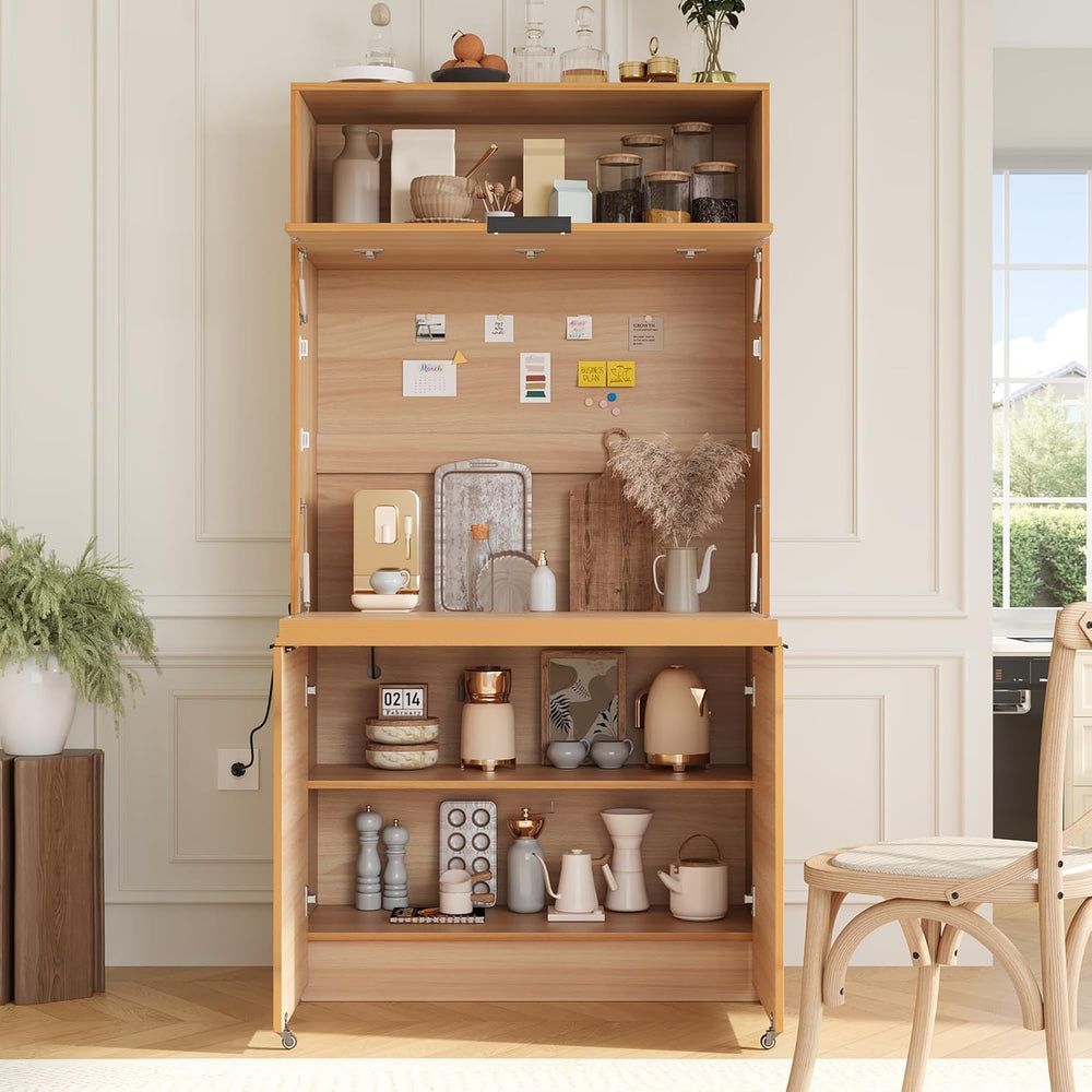 69'' Tall Kitchen Pantry Cabinet with Foldable Workstation, Kitchen F...