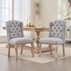 Upholstered Dining Chairs Set of 2 for Kitchen and Dining Room Farmhouse Fabric Tufted Accent Chairs for Living Room and Bedroom with Wooden Legs, Grey