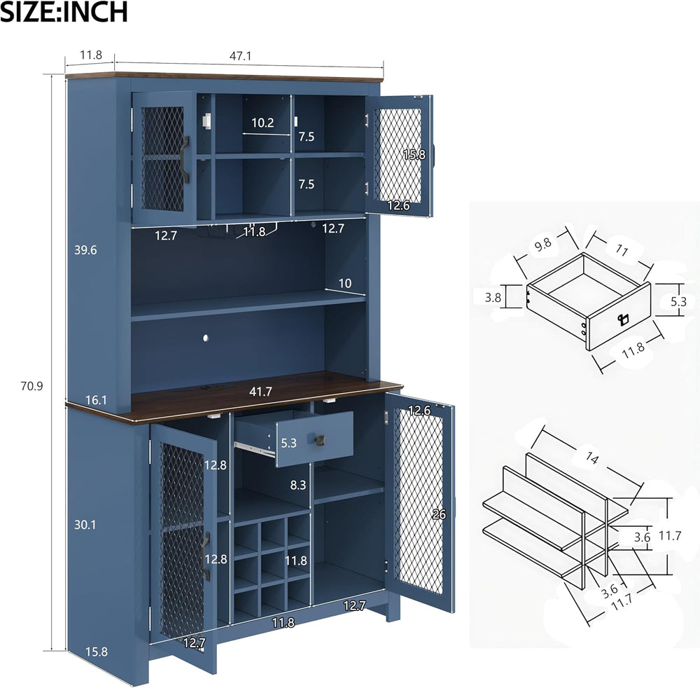 70.9" Kitchen Pantry Storage Cabinet Rustic Buffet Cabinet, Kitchen Hutc...