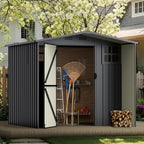6×6 FT Metal Outdoor Storage Shed with Windows, Lockable Waterproof Sheds & Outdoor Storage, Garden Tool Shed for Lawn Mower & Backyard Patio, Dark Gray (No Floor)