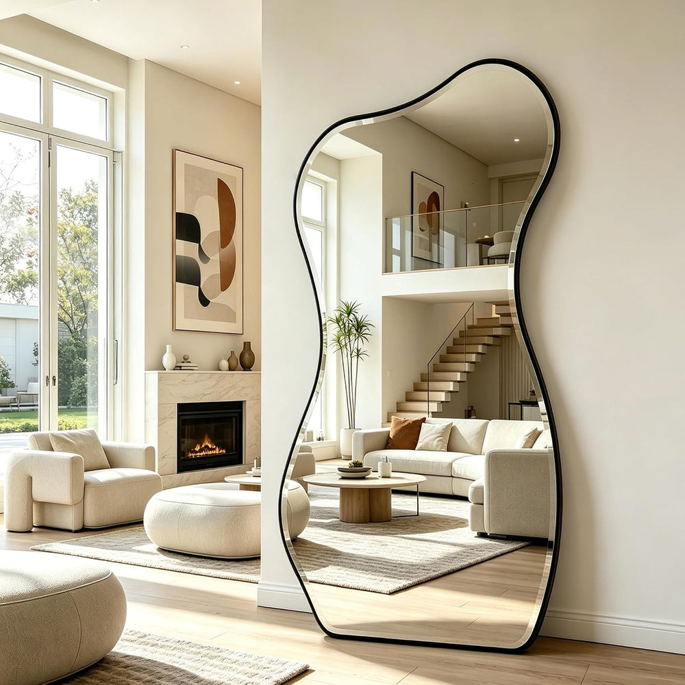 POZINO 66.8"x33" Irregular Beveled Mirror Full Length, Abstract Wal...