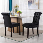 Velvet Dining Chairs Set of 2 Upholstered Dining Room Chairs Modern Tufted Accent Chairs Wooden Parsons Side Chairs for Home Kitchen Resturant, Black