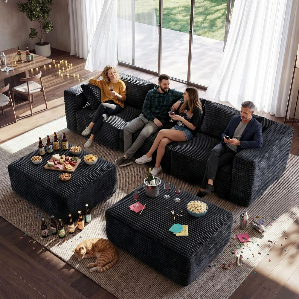 110" Modular Sectional Sofa with 2 Ottomans, U Shaped Cloud Couch for Li...
