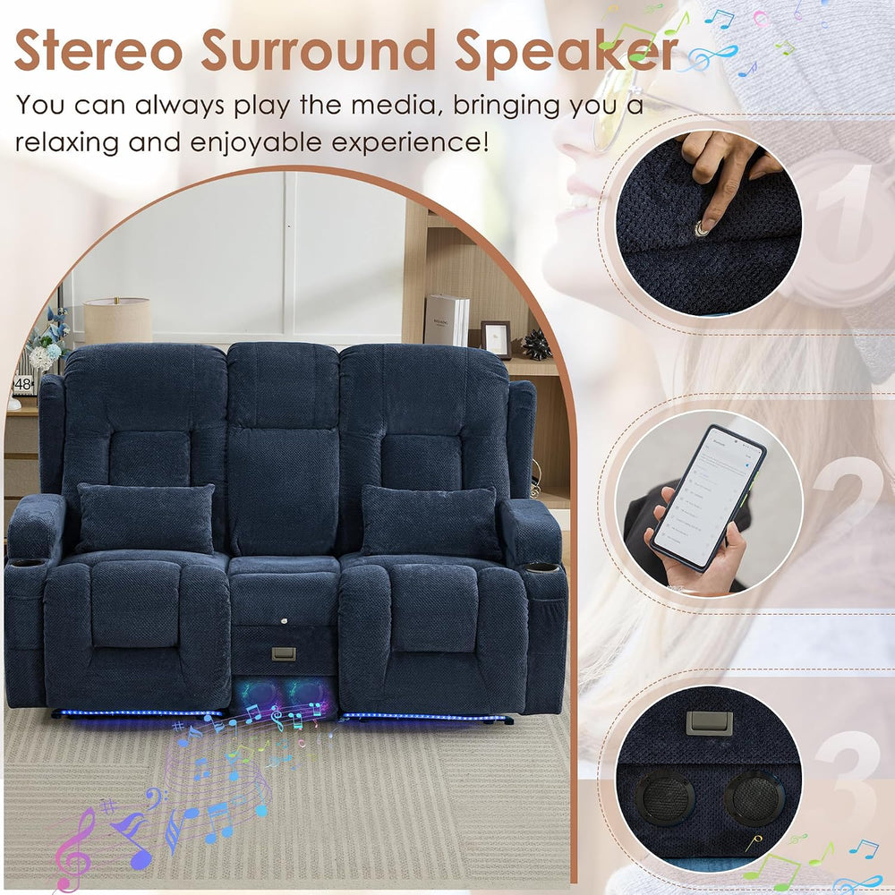 TUNYI Wall Hugger Power Loveseat Recliner - RV Reclining Loveseat with Consol...
