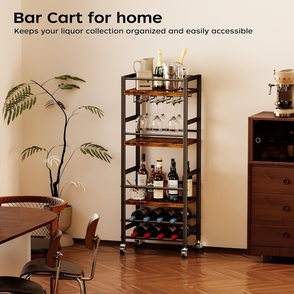 Homeiju Small Bar Cart with 5-Tier Shelf, Mobile Kitchen Shelf with Wine Rack...