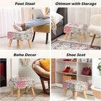 ETELI Small Foot Stool Ottoman with Storage Versatile Square Storage Ottoman Boho Foot Rest with Sturdy Wood Legs Floral Footstools and Ottomans for Living Room Bedroom and Enterway