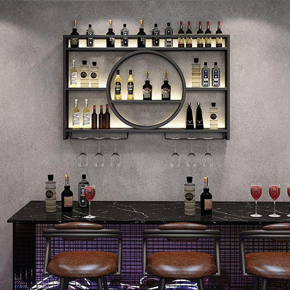 Wine Rack Wall Mounted with LED Light,Bar Liquor Shelf,Black,100*80*15 | Meta...