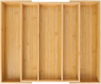 Utoplike Bamboo Expandable Kitchen Drawer Organizer, Adjustable Utensil Holder and Cutlery Tray Organiser, Drawer Divider for Silverware, Flatware, Knives in Kitchen, Bedroom, Living Room, 5 Slot