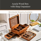 Shanik Wooden Jewelry Box for Women – Elegant Organizer with Ring Cushions, Pull-Out Drawers & Necklace/Earring Storage, Compact Gift for Jewelry Lovers