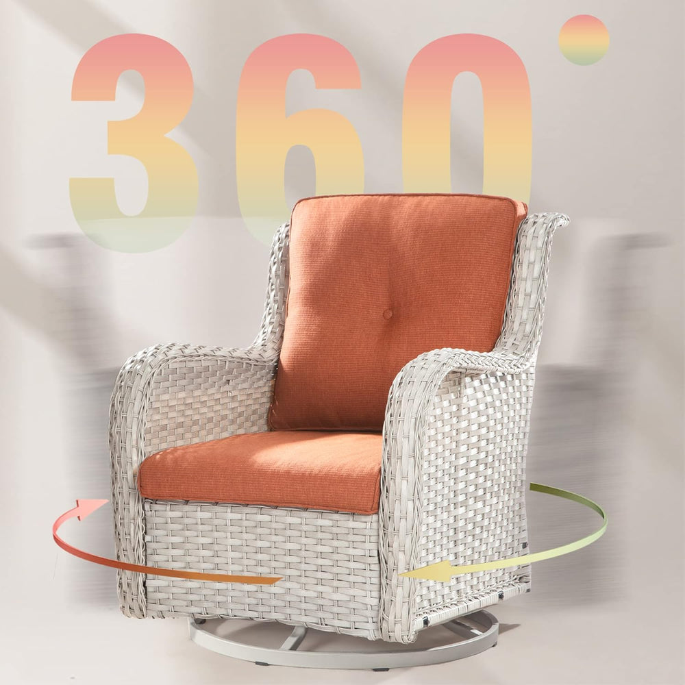 Outdoor 360 Degree Swivel Rocker Patio Chairs Sets of 2 and Matching Side Tab...
