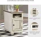 Signature Design by Ashley Realyn French Country Chair Side End Table with Outlets & USB Ports, Cream