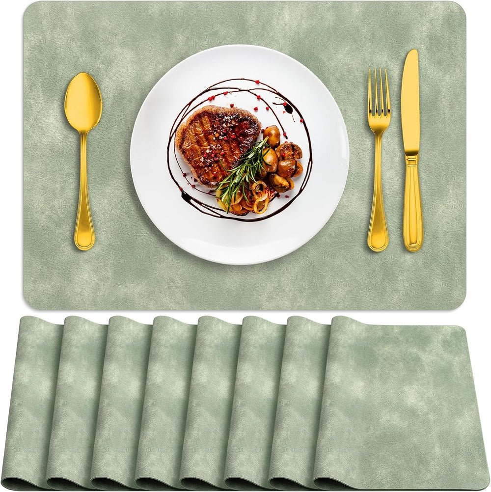 ADRIMER Fall Placemats set of 8, Heat Resistant Faux Leather, Green