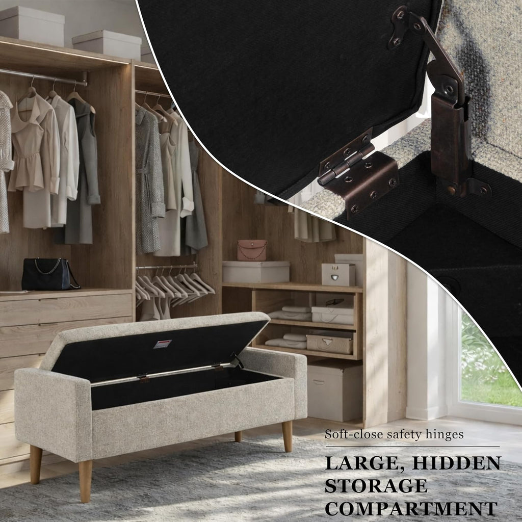 HomePop Fulton 48" Storage Bench - Textured Cream Fabric