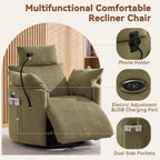 FOXHUNTER 300° Swivel Power Nursery Rocking Glider Chairs, Chenille Green | 30° Rocking Mode, USB Charging Port, Phone Holder, Adjustable Headrest, 2 Cushions, 2 Side Pockets, for Living Room Bedroom