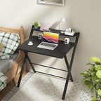 GreenForest No Assembly Folding Desk, 2-Tier Compact Computer Desk with Shelf, Space Saving Foldable Table for Home Office, Dorm or Apartment, Portable Collapsible Sturdy Laptop Desk, Black