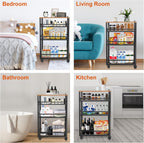 2025 New, Slim Kitchen Storage Cart, 3-Tier Metal Rolling Utility Cart Mesh Basket, Multifunction Wire Basket Shelf Trolley for Home Laundry, Bathroom, Living Room, Black