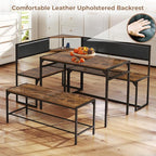 Corner Dining Table Set for 4-6, Breakfast Nook Table Set with Charging Port, Corner Kitchen Table with Storage & Bench, Farmhouse Corner Dining Table Set for Dining Room, Kitchen - Brown