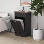 Betterhood Tilt Out Trash Cabinet 10 Gallon Wooden Free Standing Laundry Sorter Cabine,Recycling Cabine with Hideaway Drawer,Tilt Out Trash Cabinet Can Bin Kitchen (Black)