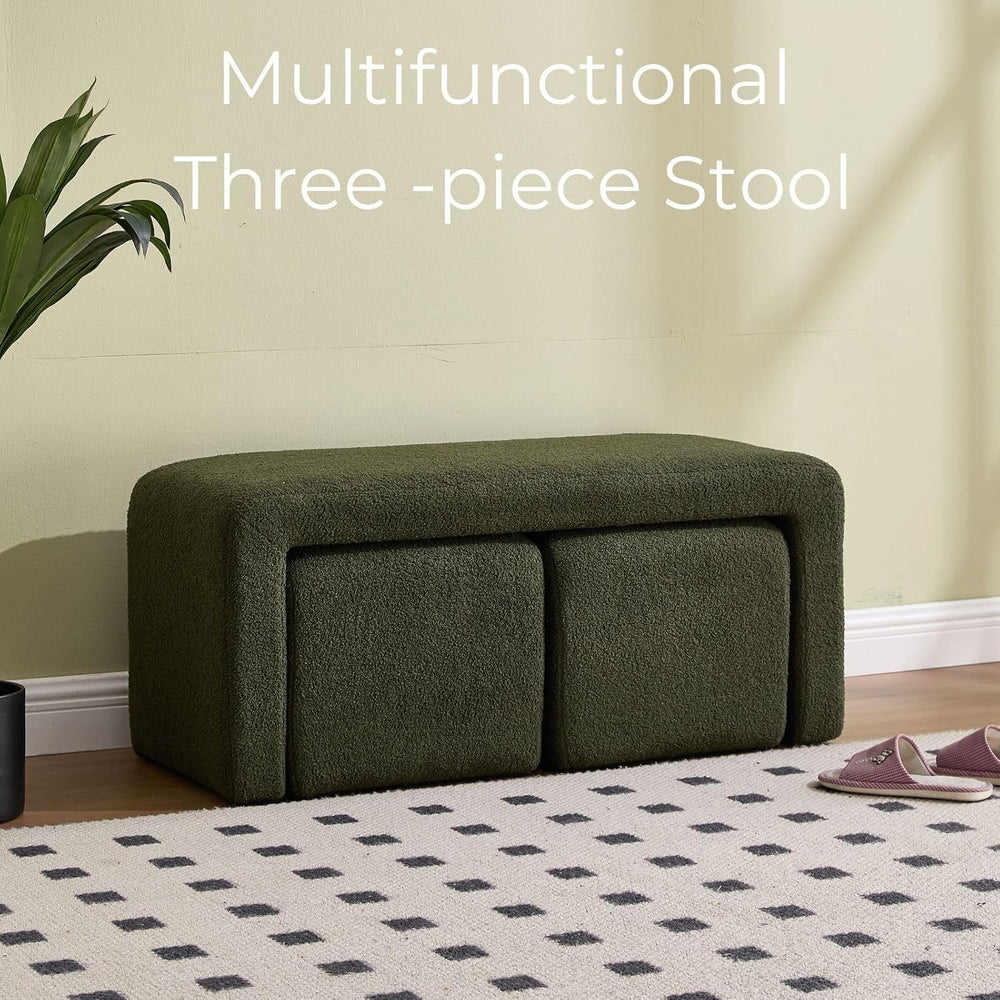 ROCITY Green Boucle Bedroom Bench Small Upholstered Entryway Bench Modern She...