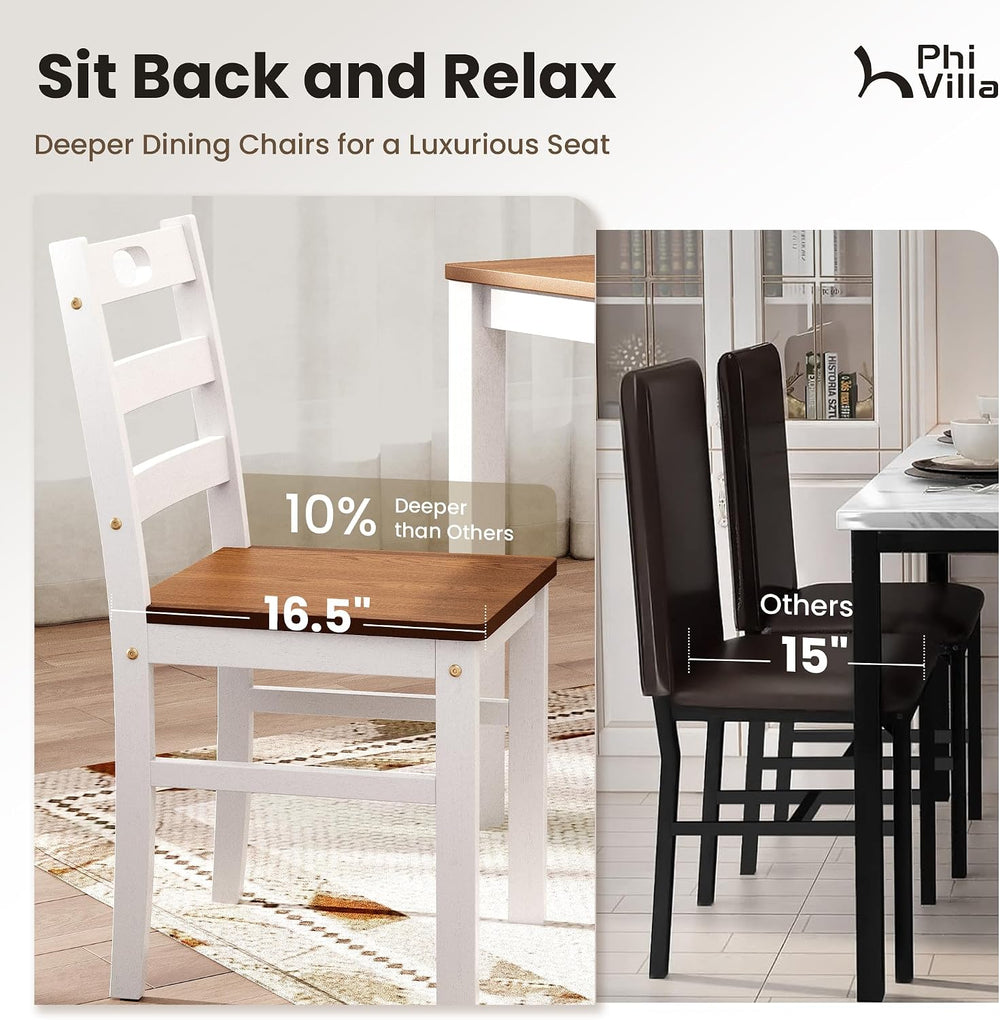PHI VILLA Dining Table Set for 4, Solid Wood Kitchen Table and Chairs | Solid...