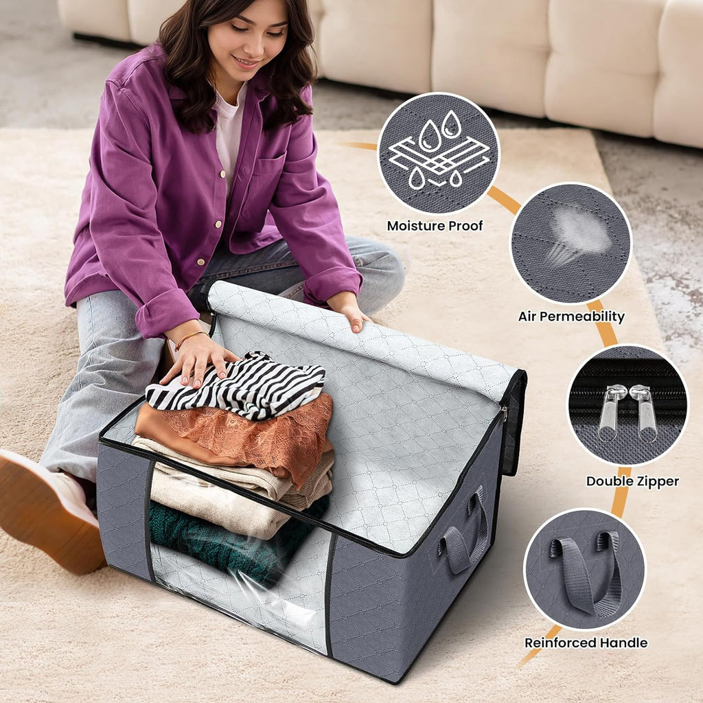 Fab totes Storage Bags,Clothes Blanket Storage Bins Foldable Closet Organizers with Reinforced Handle for Home Dorm Storage and Organization,Fabric Bags for Organizing Sheets,Clothing (Grey,10 Pack)