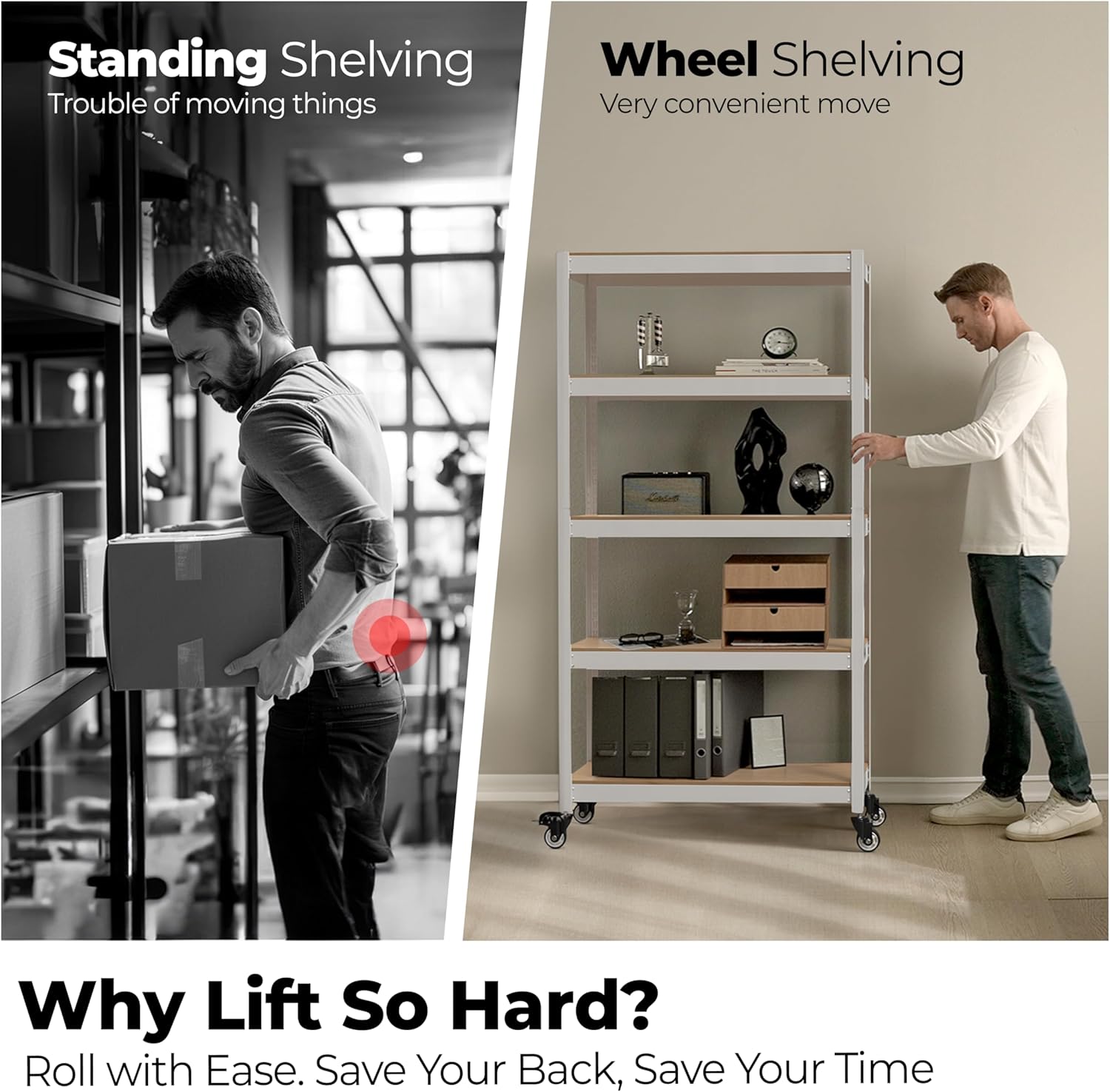 HOMEDANT House White 5-Tier Metal Boltless Rolling Cart Shelf Rack Casters Heavy Duty Wheel Shelving Unit Adjustable Storage Shelves Organizer Shelf Kitchen Garage 48.1" W x 18.5" D x 75.4" H 1Pack