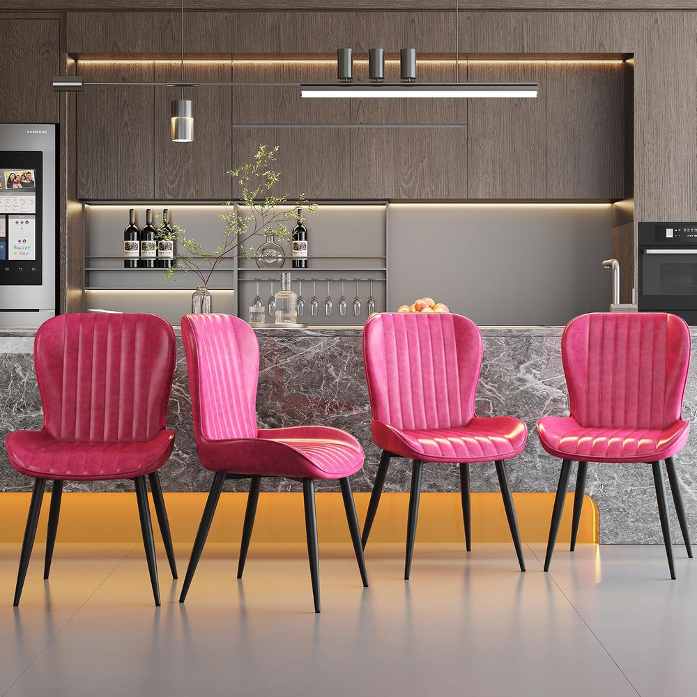 Dining Chairs Set of 4,Pink Leather Dining Chair Upholstered,Kitchen Chair,Mo...