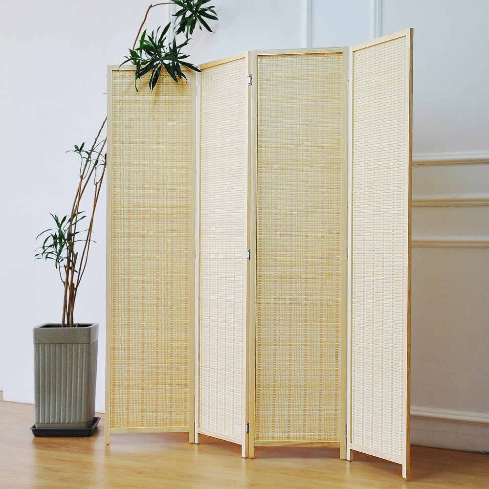 Furnnylane 4 Panel Bamboo Room Divider - 5.6 ft Tall Folding Privacy Screen, ...