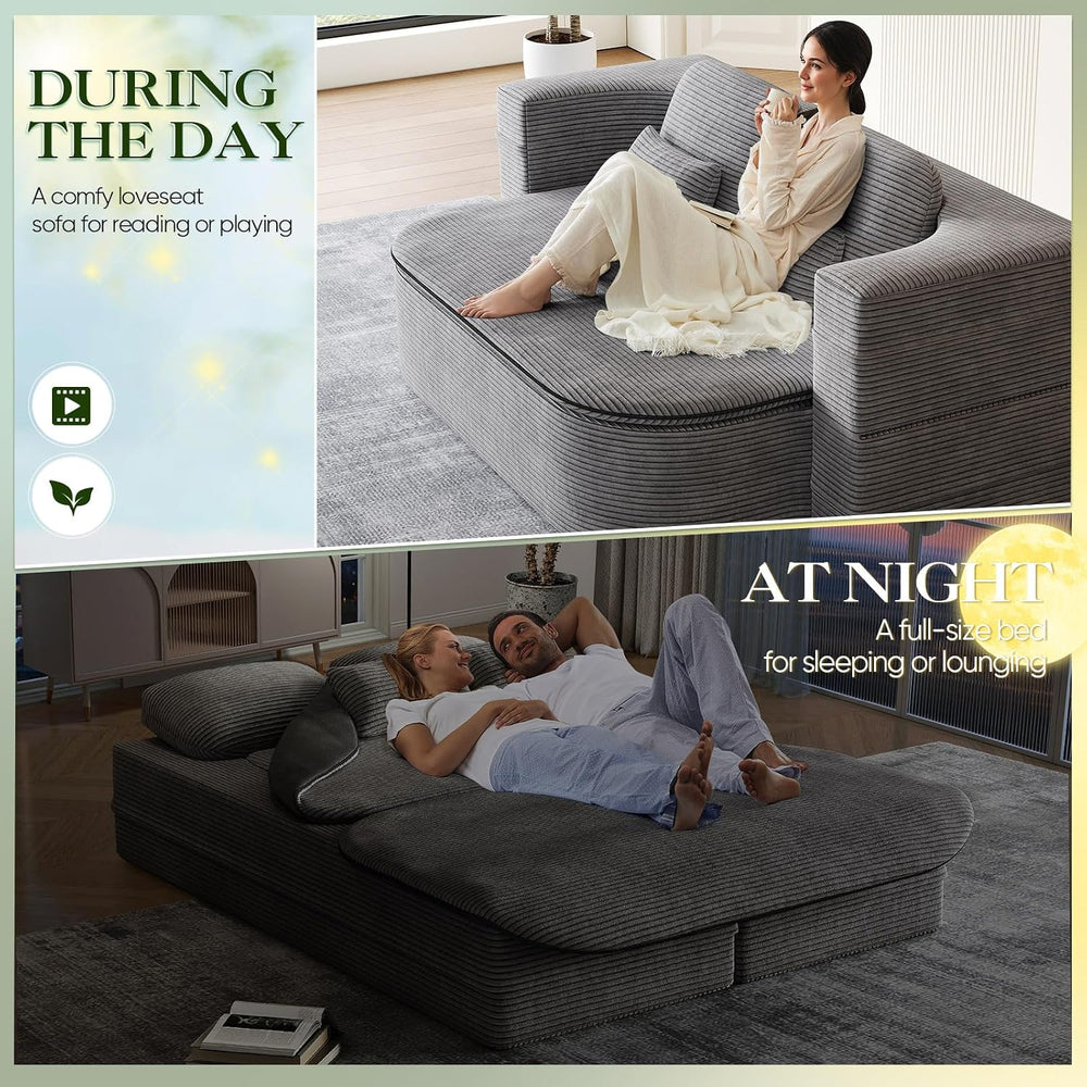 Antetek Convertible Sleeper Sofa, Modern Folding Futon Corduroy Floor Foam Co...