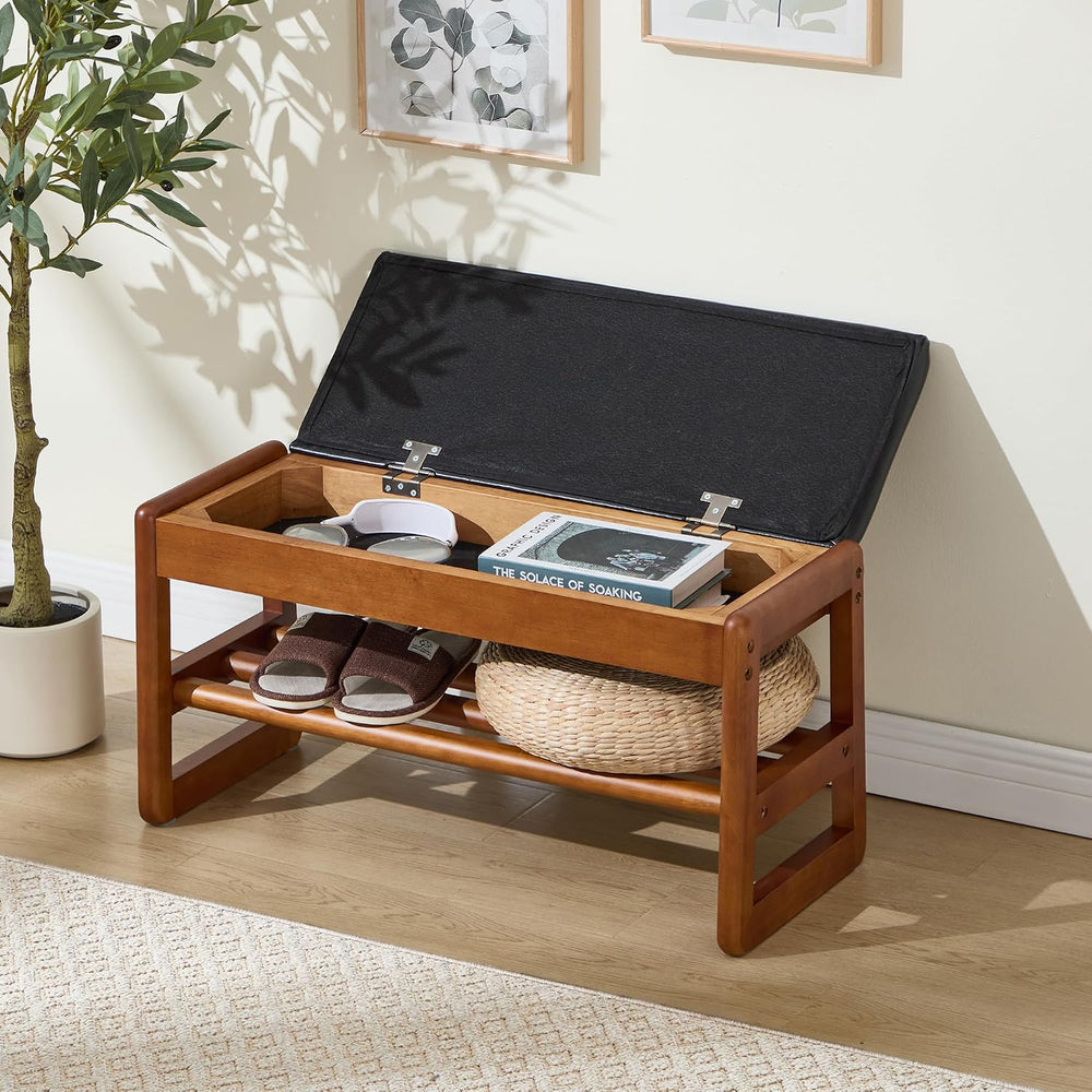 31.5" Shoe Rack Bench,2 Tiers Shoe Bench with Storage,Walnut Storage Ben...