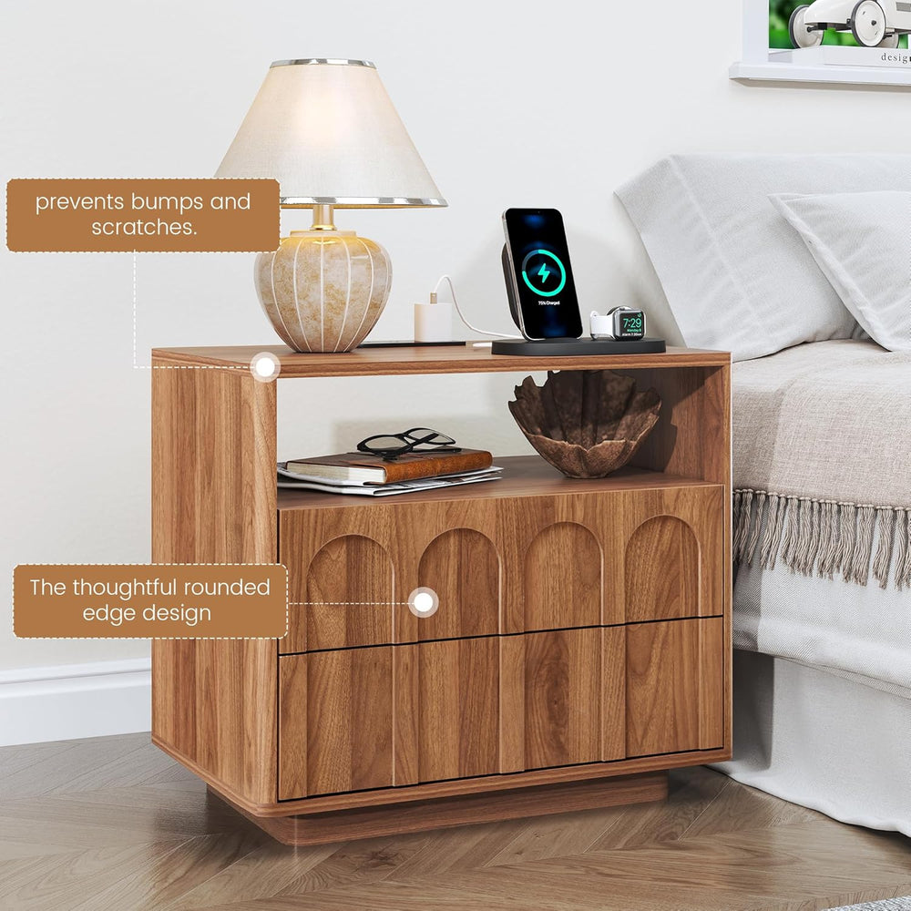 FurSch Mid Century Modern End Table with Charging Station Set of 2, 23.62” Wi...
