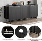 Black Fluted TV Stand with Led Light, 68" Entertainment Center with Storage, Television Stands for 55/60/65/70/75 inch TV, Mid Century TV Console, Media Console, Sideboard Cabinet for Living Room