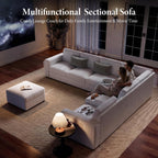 Vesgantti Oversized 6-Seater Chenille L Shaped Sectional Sofa, Beige | Modular, with Ottoman, Storage Armrests, Comfy Couch for Living Room, Apartment, Breathable Fabric, Pet-friendly