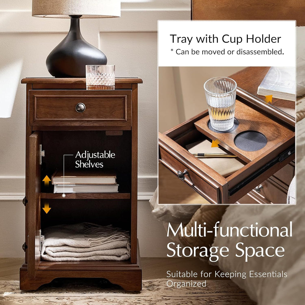 25" Tall Traditional End Table with Rolling Casters & Charging Stati...