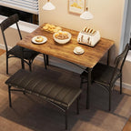 Garvee Dining Table Set for 4, Kitchen Table with Upholstered Bench and 2 Chairs, 4-Piece Wooden Dining Table Set for Apartment, Dining Room, Small Space, Brown